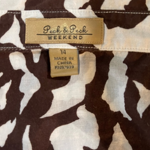 PECK & PECK WEEKEND BROWN FLORAL BUTTON BLOUSE - Picture 4 of 4